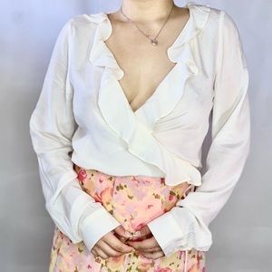 Line&Dot White Ruffle Front Wrap Blouse top